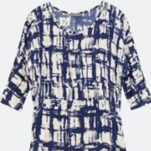Market & Spruce "Berneen" Printed Dolman Knit Top – Blue & White Abstract